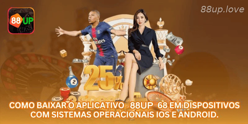 Aplicativo 88UP com acesso pelo celular e navegação em categorias